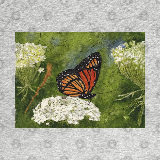 Viceroy Butterfly On Queen Anne's Lace Watercolor Batik by ConniSchaf